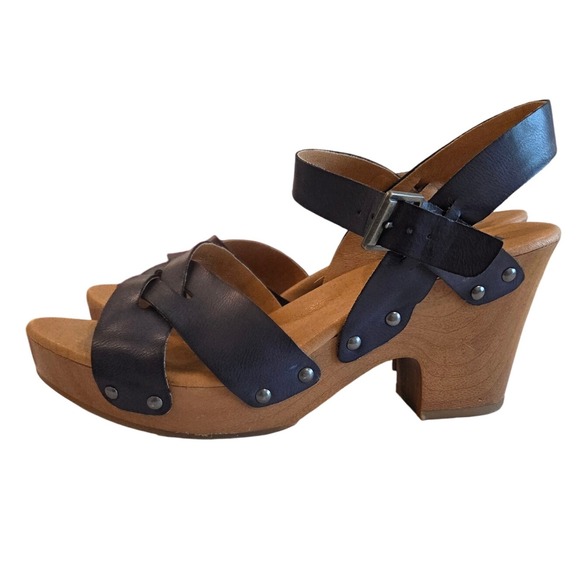 Korks Wedge Heel Sandals Women's Size 9M Blue Leather Ankle Strap - Picture 2 of 11